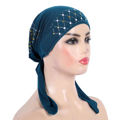 H089 Fashion turban hijab with gold sequins muslim hijab scarf islamic headscarf hat amira pull on headwrap - SHOWLU FASHION STORE