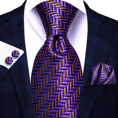 Hi - Tie Navy Blue Striped Silk Wedding Tie For Men Fashion Design Gift Men Necktie Hanky Cufflink Set Business Party Dropshiping - SHOWLU FASHION STORE