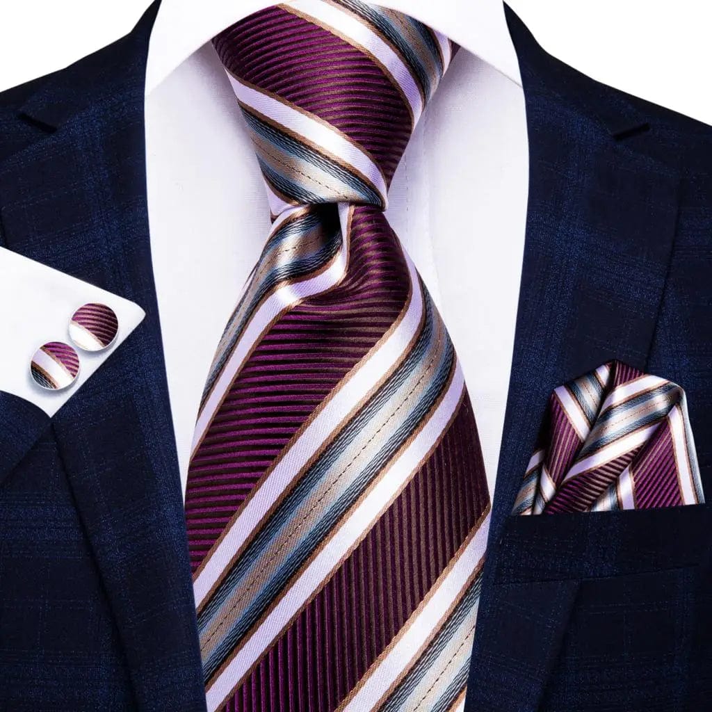 Hi - Tie Navy Blue Striped Silk Wedding Tie For Men Fashion Design Gift Men Necktie Hanky Cufflink Set Business Party Dropshiping - SHOWLU FASHION STORE