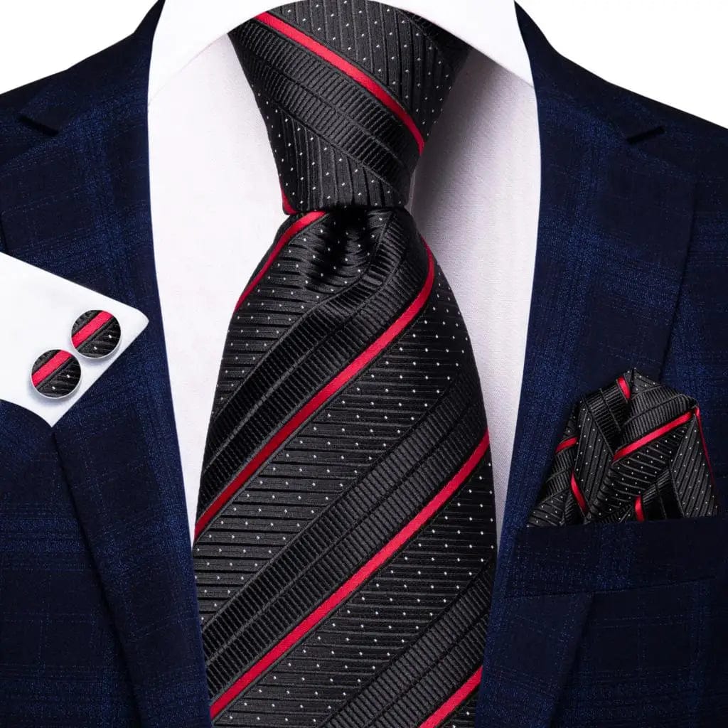 Hi - Tie Navy Blue Striped Silk Wedding Tie For Men Fashion Design Gift Men Necktie Hanky Cufflink Set Business Party Dropshiping - SHOWLU FASHION STORE