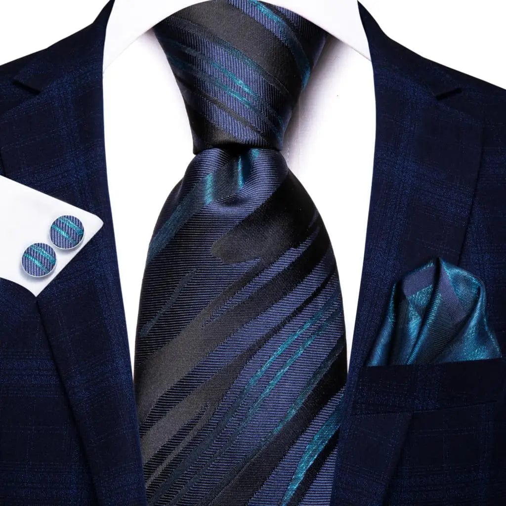 Hi - Tie Navy Blue Striped Silk Wedding Tie For Men Fashion Design Gift Men Necktie Hanky Cufflink Set Business Party Dropshiping - SHOWLU FASHION STORE