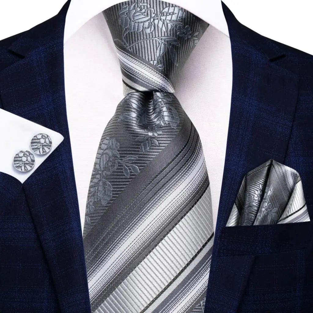 Hi - Tie Navy Blue Striped Silk Wedding Tie For Men Fashion Design Gift Men Necktie Hanky Cufflink Set Business Party Dropshiping - SHOWLU FASHION STORE