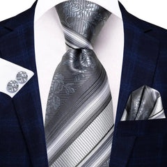 Hi - Tie Navy Blue Striped Silk Wedding Tie For Men Fashion Design Gift Men Necktie Hanky Cufflink Set Business Party Dropshiping - SHOWLU FASHION STORE