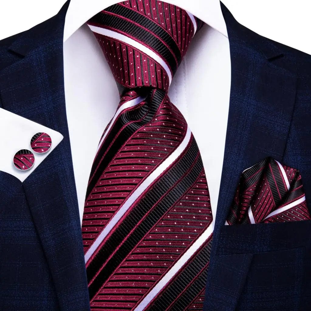 Hi - Tie Navy Blue Striped Silk Wedding Tie For Men Fashion Design Gift Men Necktie Hanky Cufflink Set Business Party Dropshiping - SHOWLU FASHION STORE