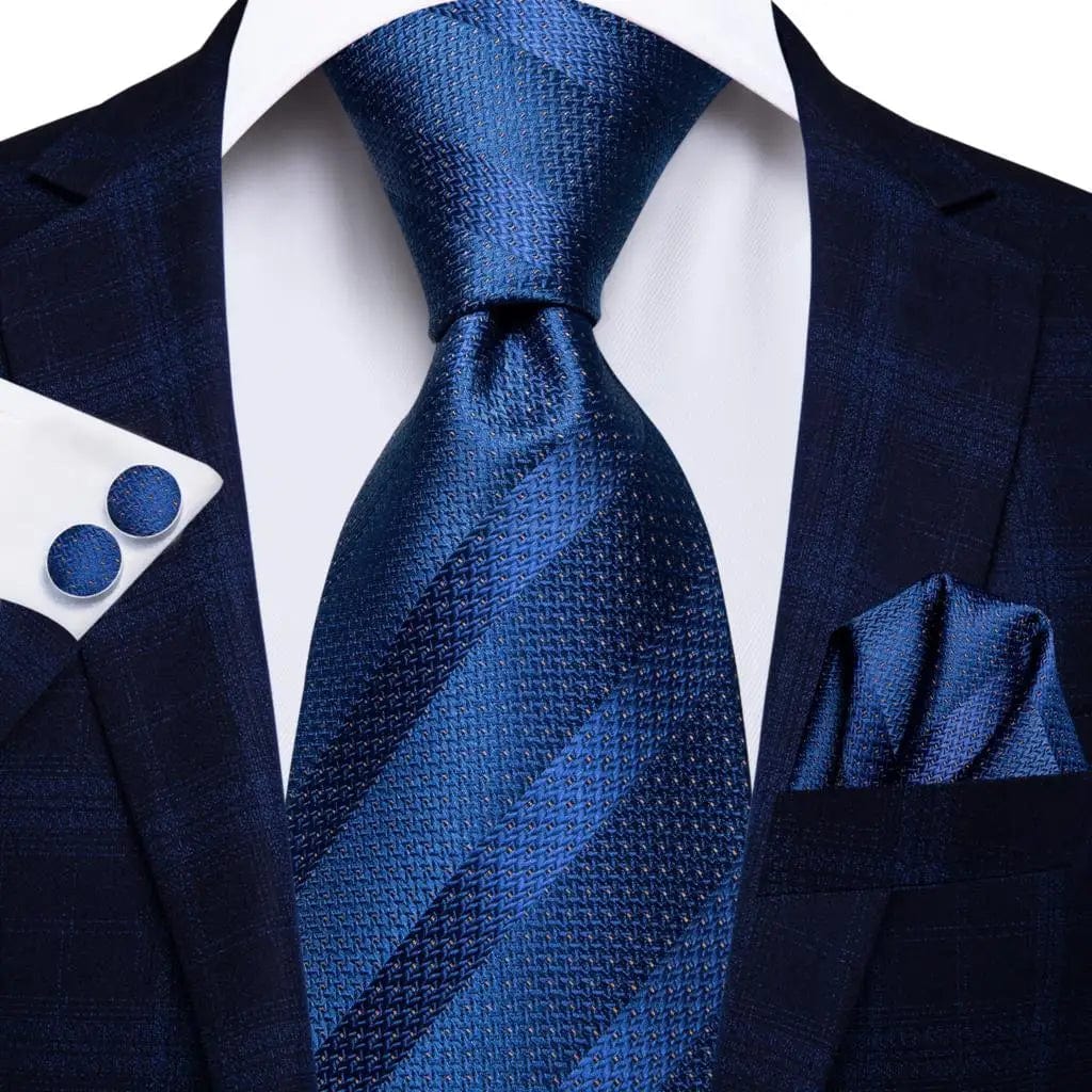 Hi - Tie Navy Blue Striped Silk Wedding Tie For Men Fashion Design Gift Men Necktie Hanky Cufflink Set Business Party Dropshiping - SHOWLU FASHION STORE