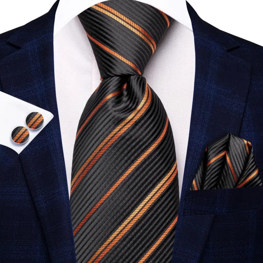 Hi - Tie Navy Blue Striped Silk Wedding Tie For Men Fashion Design Gift Men Necktie Hanky Cufflink Set Business Party Dropshiping - SHOWLU FASHION STORE