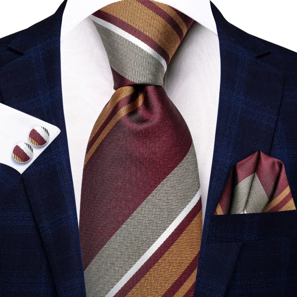 Hi - Tie Navy Blue Striped Silk Wedding Tie For Men Fashion Design Gift Men Necktie Hanky Cufflink Set Business Party Dropshiping - SHOWLU FASHION STORE