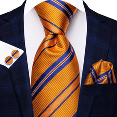 Hi - Tie Navy Blue Striped Silk Wedding Tie For Men Fashion Design Gift Men Necktie Hanky Cufflink Set Business Party Dropshiping - SHOWLU FASHION STORE
