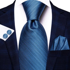 Hi - Tie Navy Blue Striped Silk Wedding Tie For Men Fashion Design Gift Men Necktie Hanky Cufflink Set Business Party Dropshiping - SHOWLU FASHION STORE