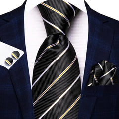 Hi - Tie Navy Blue Striped Silk Wedding Tie For Men Fashion Design Gift Men Necktie Hanky Cufflink Set Business Party Dropshiping - SHOWLU FASHION STORE