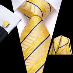 Hi - Tie Navy Blue Striped Silk Wedding Tie For Men Fashion Design Gift Men Necktie Hanky Cufflink Set Business Party Dropshiping - SHOWLU FASHION STORE