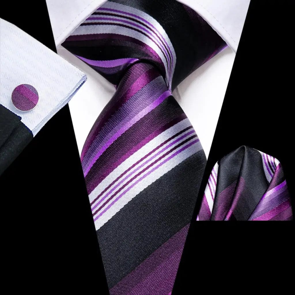 Hi - Tie Navy Blue Striped Silk Wedding Tie For Men Fashion Design Gift Men Necktie Hanky Cufflink Set Business Party Dropshiping - SHOWLU FASHION STORE