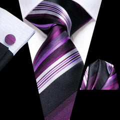 Hi - Tie Navy Blue Striped Silk Wedding Tie For Men Fashion Design Gift Men Necktie Hanky Cufflink Set Business Party Dropshiping - SHOWLU FASHION STORE