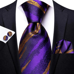 Hi - Tie Navy Blue Striped Silk Wedding Tie For Men Fashion Design Gift Men Necktie Hanky Cufflink Set Business Party Dropshiping - SHOWLU FASHION STORE