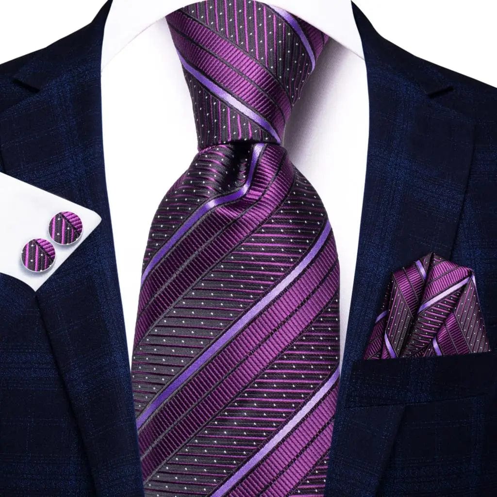 Hi - Tie Navy Blue Striped Silk Wedding Tie For Men Fashion Design Gift Men Necktie Hanky Cufflink Set Business Party Dropshiping - SHOWLU FASHION STORE