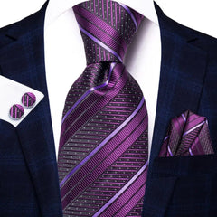Hi - Tie Navy Blue Striped Silk Wedding Tie For Men Fashion Design Gift Men Necktie Hanky Cufflink Set Business Party Dropshiping - SHOWLU FASHION STORE