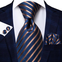 Hi - Tie Navy Blue Striped Silk Wedding Tie For Men Fashion Design Gift Men Necktie Hanky Cufflink Set Business Party Dropshiping - SHOWLU FASHION STORE