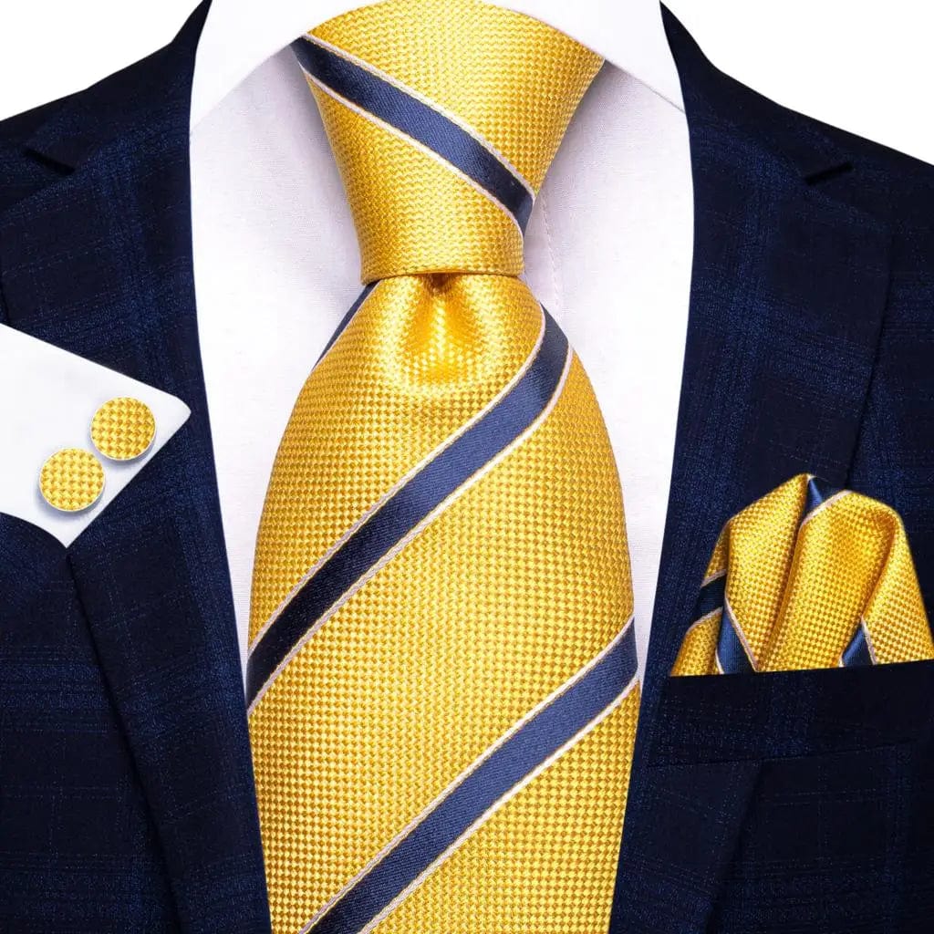 Hi - Tie Navy Blue Striped Silk Wedding Tie For Men Fashion Design Gift Men Necktie Hanky Cufflink Set Business Party Dropshiping - SHOWLU FASHION STORE