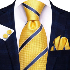 Hi - Tie Navy Blue Striped Silk Wedding Tie For Men Fashion Design Gift Men Necktie Hanky Cufflink Set Business Party Dropshiping - SHOWLU FASHION STORE