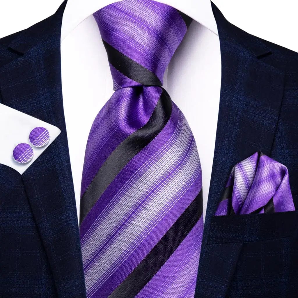 Hi - Tie Navy Blue Striped Silk Wedding Tie For Men Fashion Design Gift Men Necktie Hanky Cufflink Set Business Party Dropshiping - SHOWLU FASHION STORE