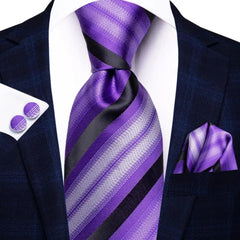 Hi - Tie Navy Blue Striped Silk Wedding Tie For Men Fashion Design Gift Men Necktie Hanky Cufflink Set Business Party Dropshiping - SHOWLU FASHION STORE