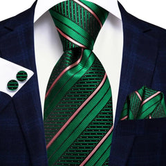 Hi - Tie Navy Blue Striped Silk Wedding Tie For Men Fashion Design Gift Men Necktie Hanky Cufflink Set Business Party Dropshiping - SHOWLU FASHION STORE