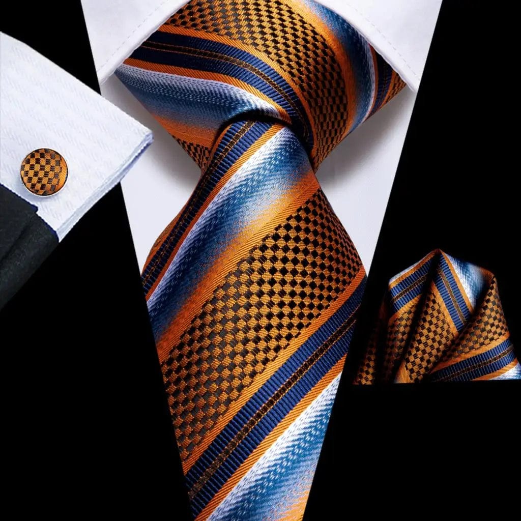 Hi - Tie Navy Blue Striped Silk Wedding Tie For Men Fashion Design Gift Men Necktie Hanky Cufflink Set Business Party Dropshiping - SHOWLU FASHION STORE
