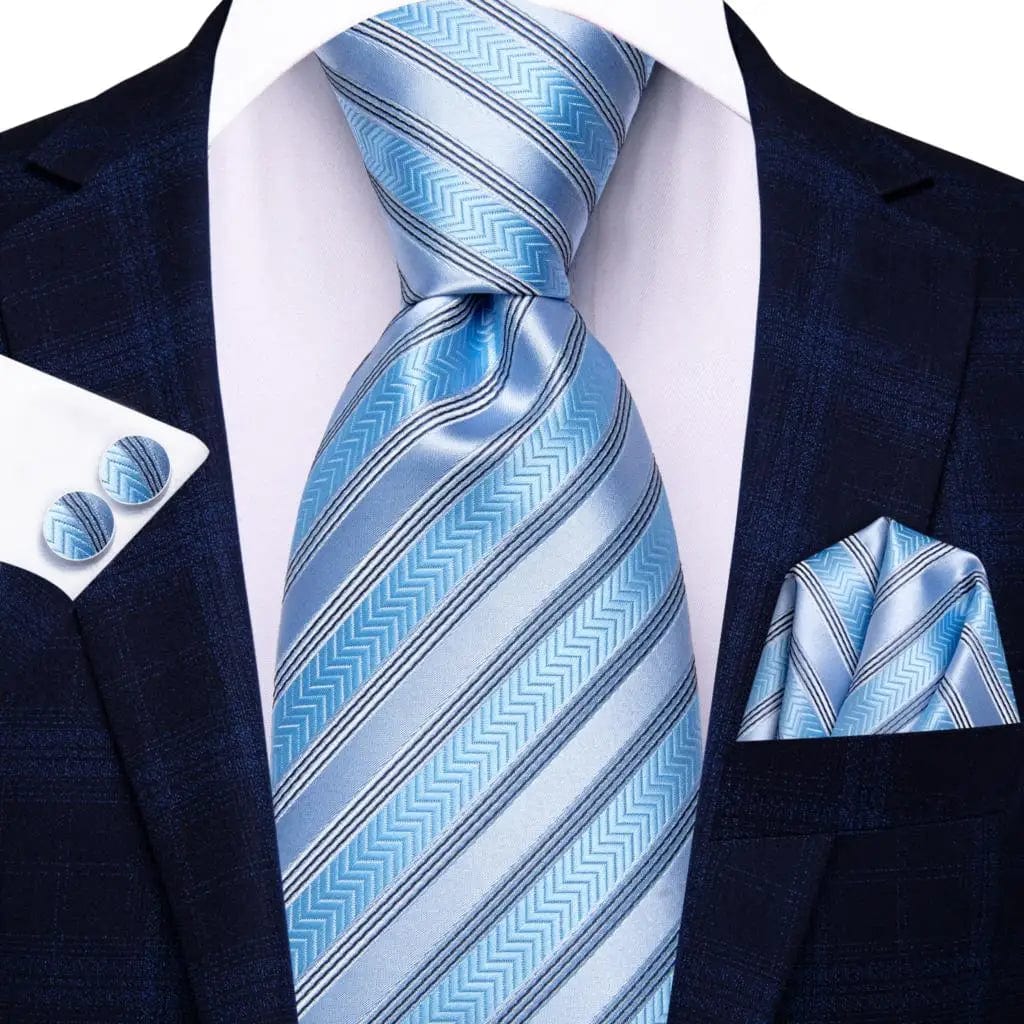 Hi - Tie Navy Blue Striped Silk Wedding Tie For Men Fashion Design Gift Men Necktie Hanky Cufflink Set Business Party Dropshiping - SHOWLU FASHION STORE