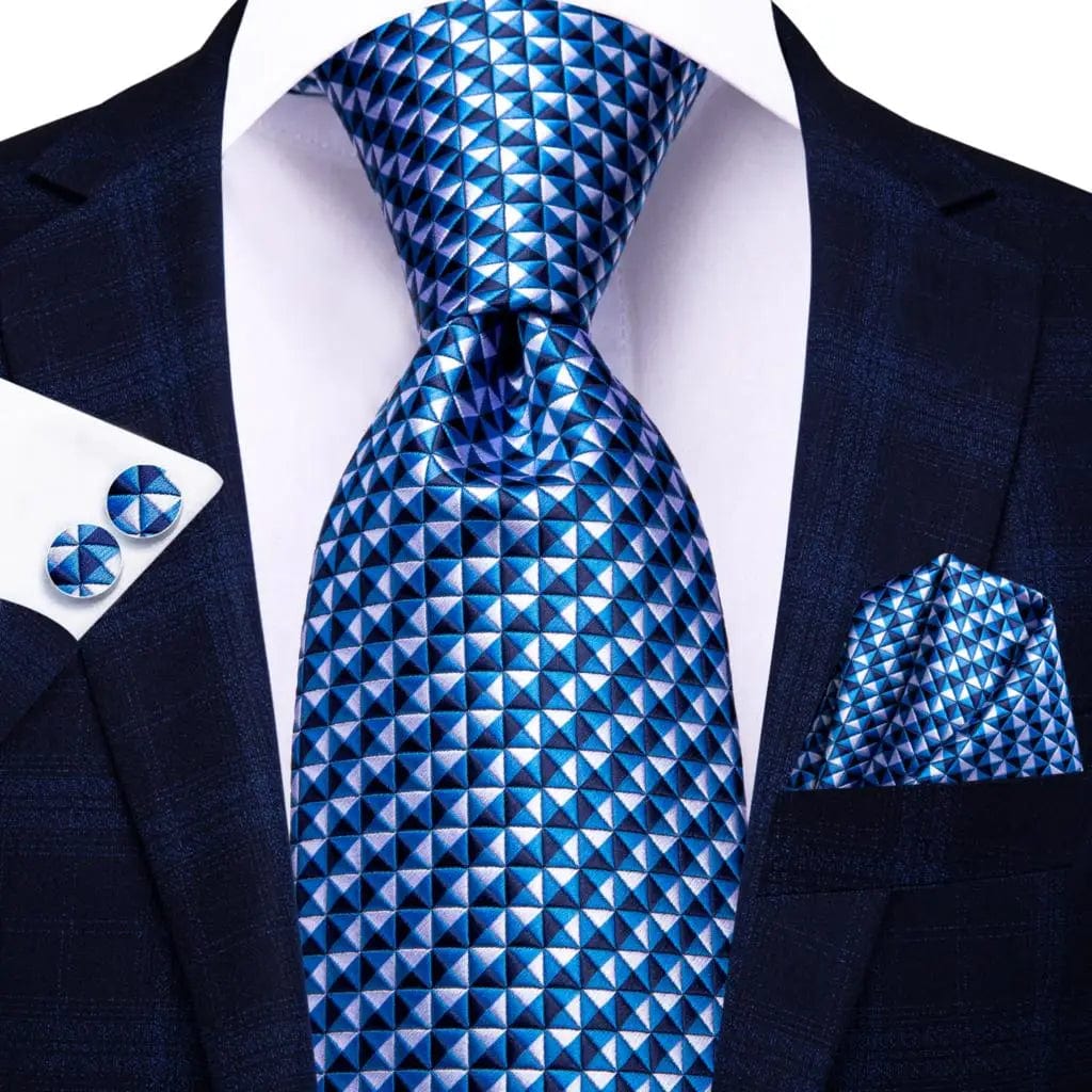 Hi - Tie Navy Blue Striped Silk Wedding Tie For Men Fashion Design Gift Men Necktie Hanky Cufflink Set Business Party Dropshiping - SHOWLU FASHION STORE