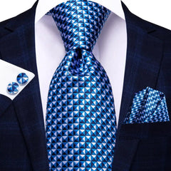 Hi - Tie Navy Blue Striped Silk Wedding Tie For Men Fashion Design Gift Men Necktie Hanky Cufflink Set Business Party Dropshiping - SHOWLU FASHION STORE