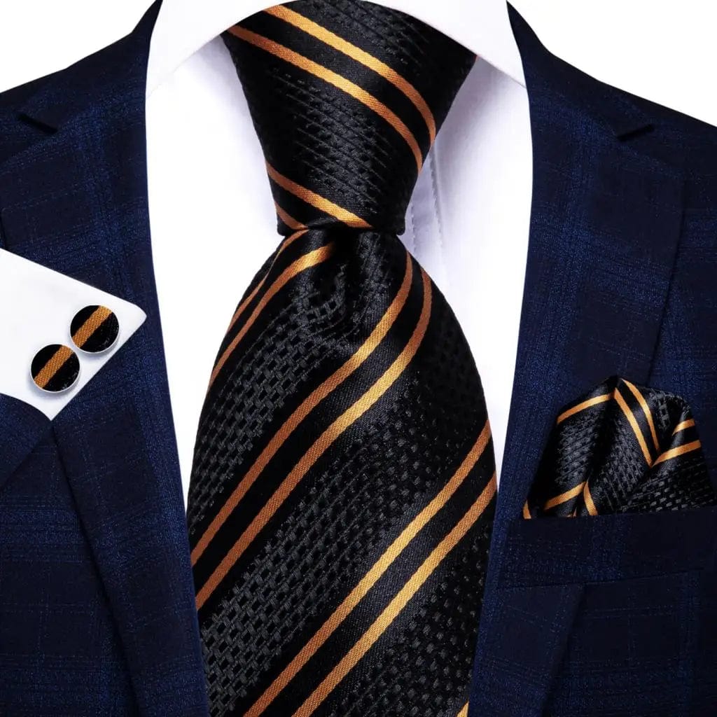 Hi - Tie Navy Blue Striped Silk Wedding Tie For Men Fashion Design Gift Men Necktie Hanky Cufflink Set Business Party Dropshiping - SHOWLU FASHION STORE
