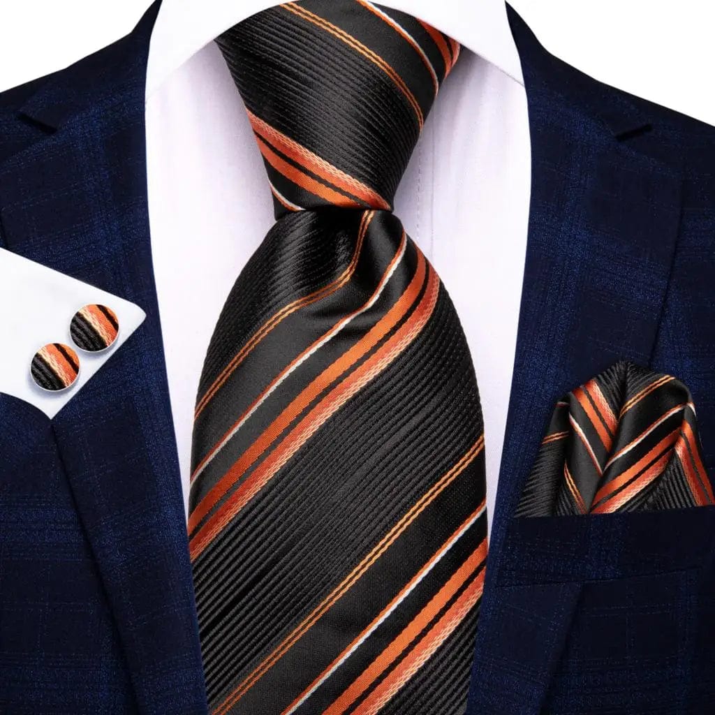 Hi - Tie Navy Blue Striped Silk Wedding Tie For Men Fashion Design Gift Men Necktie Hanky Cufflink Set Business Party Dropshiping - SHOWLU FASHION STORE