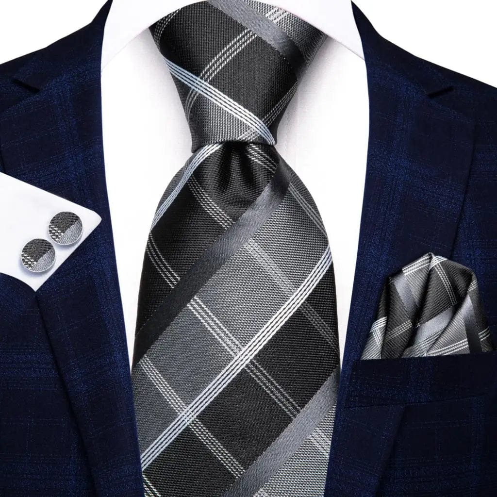Hi - Tie Navy Blue Striped Silk Wedding Tie For Men Fashion Design Gift Men Necktie Hanky Cufflink Set Business Party Dropshiping - SHOWLU FASHION STORE