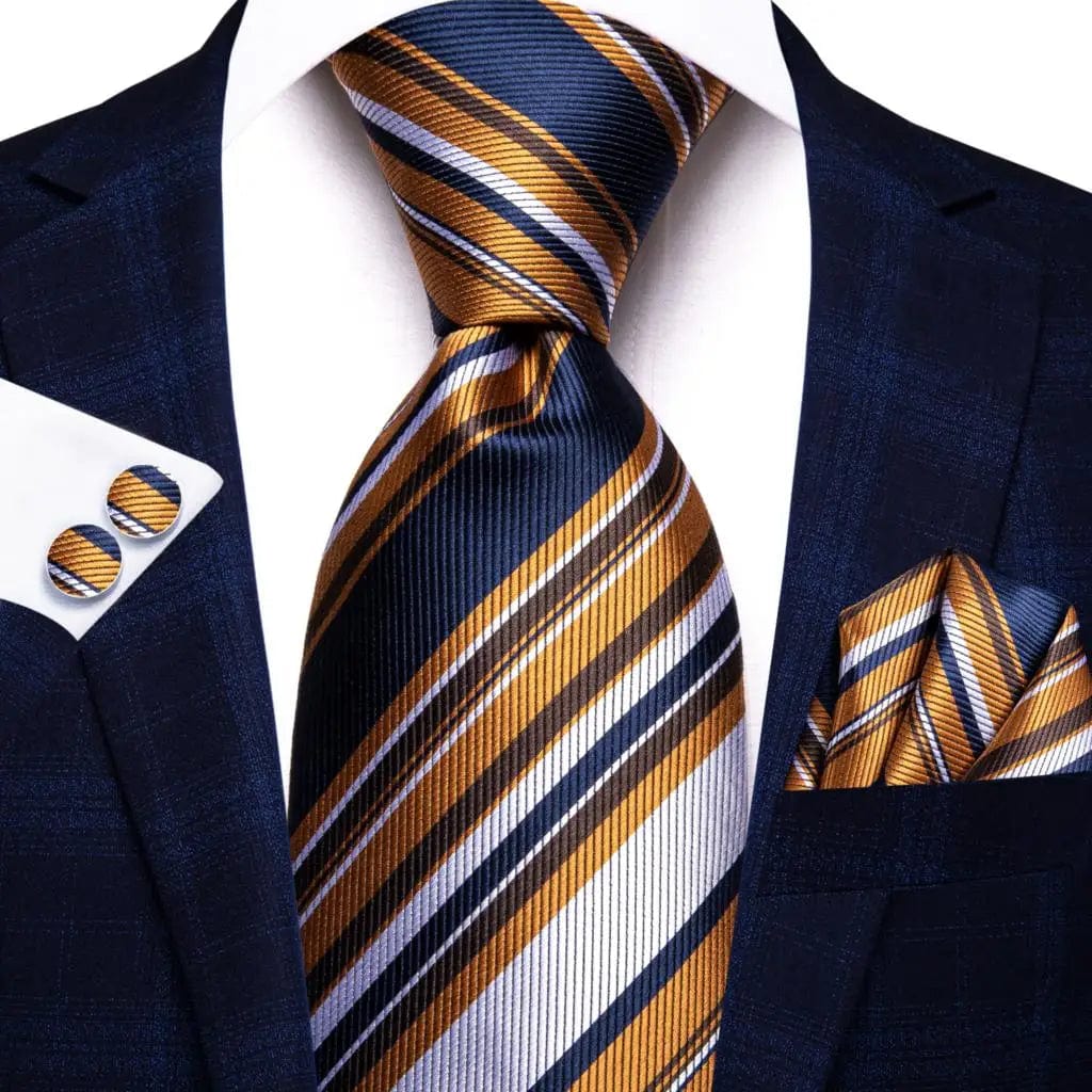 Hi - Tie Navy Blue Striped Silk Wedding Tie For Men Fashion Design Gift Men Necktie Hanky Cufflink Set Business Party Dropshiping - SHOWLU FASHION STORE