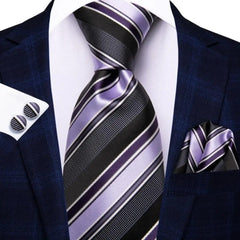 Hi - Tie Navy Blue Striped Silk Wedding Tie For Men Fashion Design Gift Men Necktie Hanky Cufflink Set Business Party Dropshiping - SHOWLU FASHION STORE