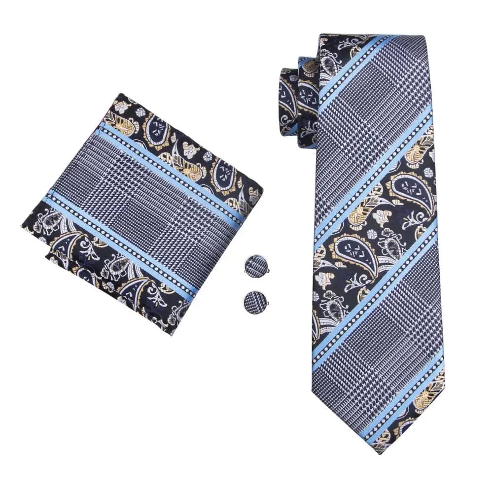 Hi - Tie Navy Blue Striped Silk Wedding Tie For Men Fashion Design Gift Men Necktie Hanky Cufflink Set Business Party Dropshiping - SHOWLU FASHION STORE