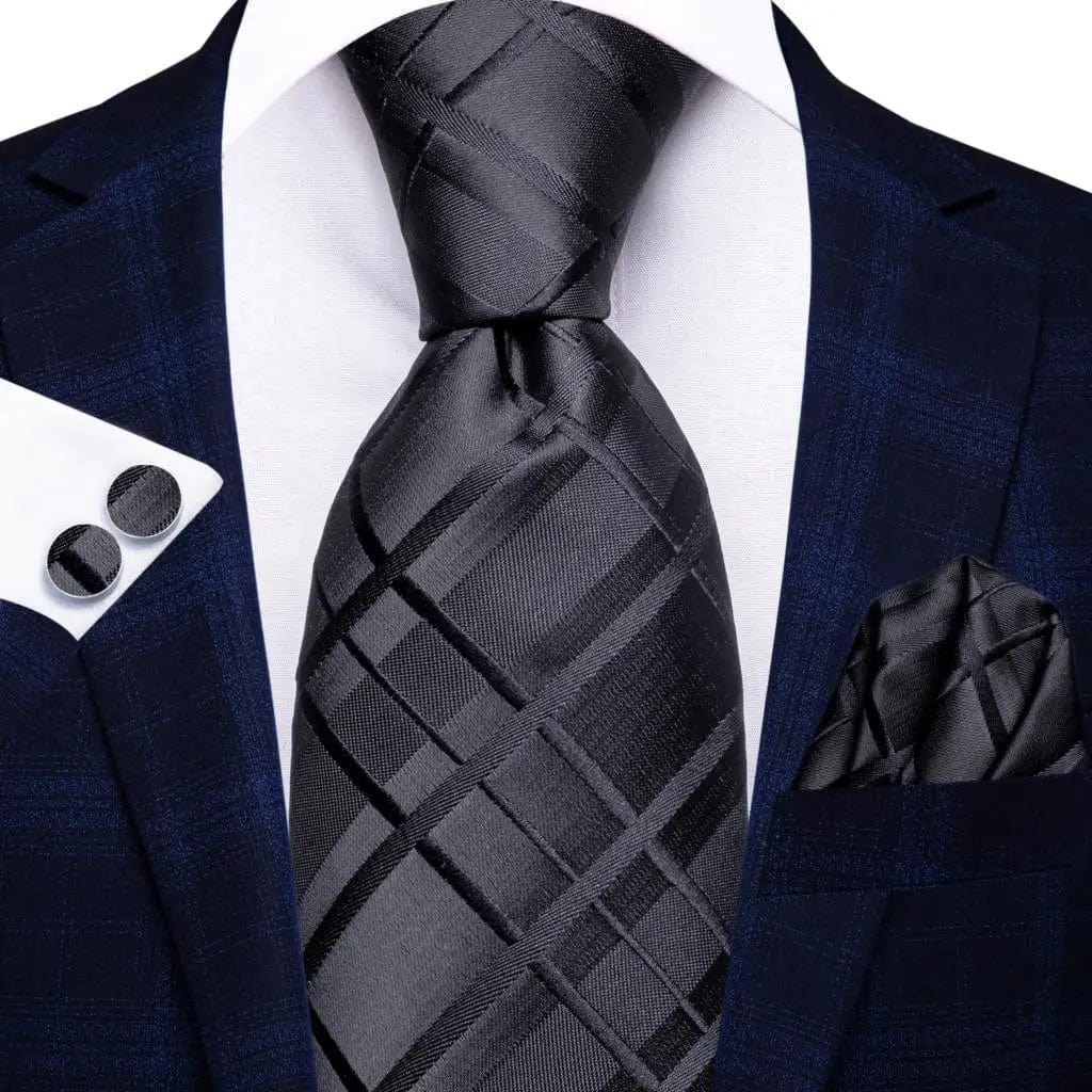 Hi - Tie Navy Blue Striped Silk Wedding Tie For Men Fashion Design Gift Men Necktie Hanky Cufflink Set Business Party Dropshiping - SHOWLU FASHION STORE