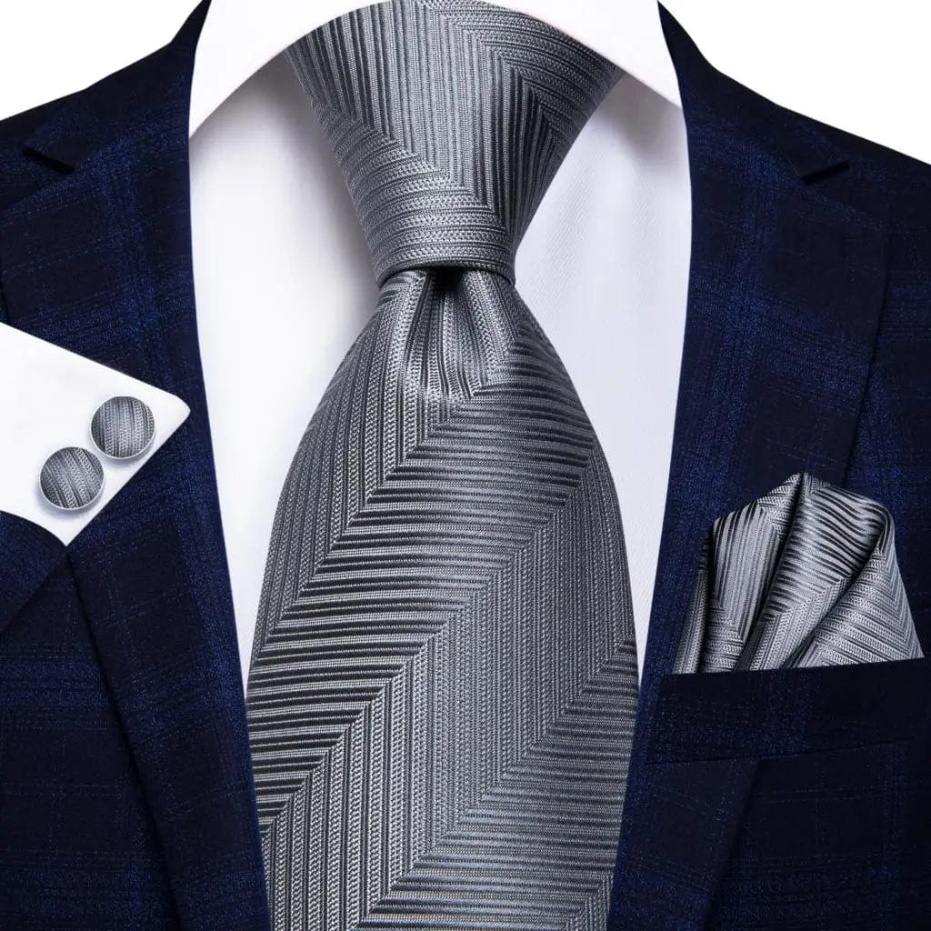 Hi - Tie Navy Blue Striped Silk Wedding Tie For Men Fashion Design Gift Men Necktie Hanky Cufflink Set Business Party Dropshiping - SHOWLU FASHION STORE