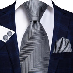 Hi - Tie Navy Blue Striped Silk Wedding Tie For Men Fashion Design Gift Men Necktie Hanky Cufflink Set Business Party Dropshiping - SHOWLU FASHION STORE