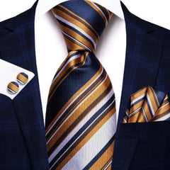 Hi - Tie Solid Gold Yellow Silk Ties For Men Handky Cufflinks Set Fashion Gift For Men's Tie Wedding Business Necktie - SHOWLU FASHION STORE