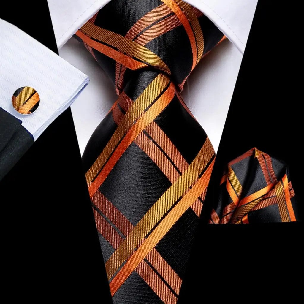 Hi - Tie Solid Gold Yellow Silk Ties For Men Handky Cufflinks Set Fashion Gift For Men's Tie Wedding Business Necktie - SHOWLU FASHION STORE