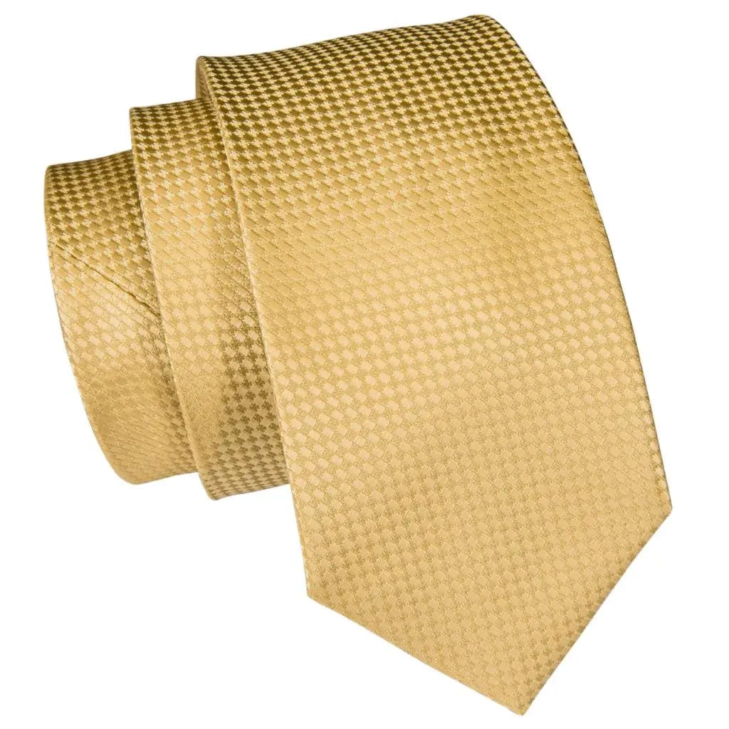 Hi - Tie Solid Gold Yellow Silk Ties For Men Handky Cufflinks Set Fashion Gift For Men's Tie Wedding Business Necktie - SHOWLU FASHION STORE
