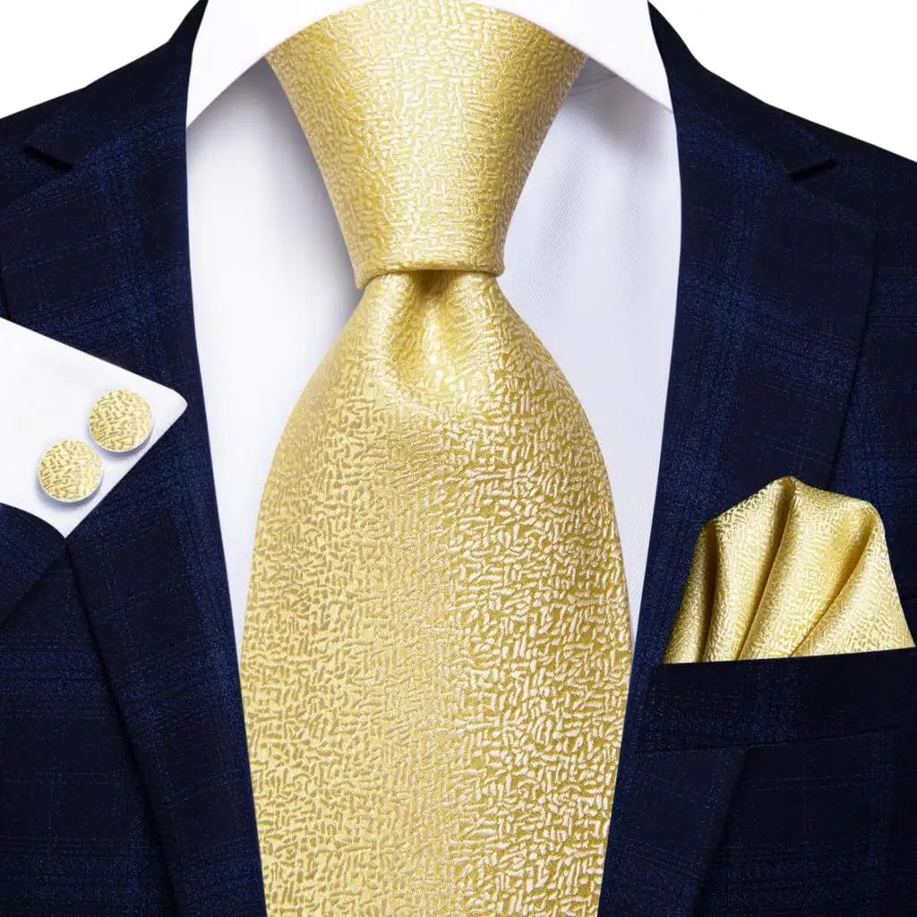 Hi - Tie Solid Gold Yellow Silk Ties For Men Handky Cufflinks Set Fashion Gift For Men's Tie Wedding Business Necktie - SHOWLU FASHION STORE