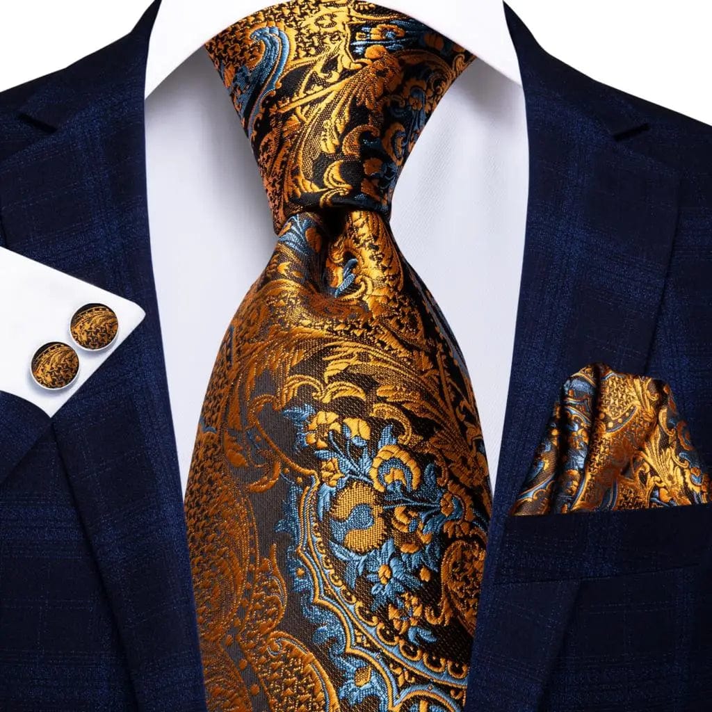 Hi - Tie Solid Gold Yellow Silk Ties For Men Handky Cufflinks Set Fashion Gift For Men's Tie Wedding Business Necktie - SHOWLU FASHION STORE