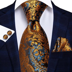Hi - Tie Solid Gold Yellow Silk Ties For Men Handky Cufflinks Set Fashion Gift For Men's Tie Wedding Business Necktie - SHOWLU FASHION STORE