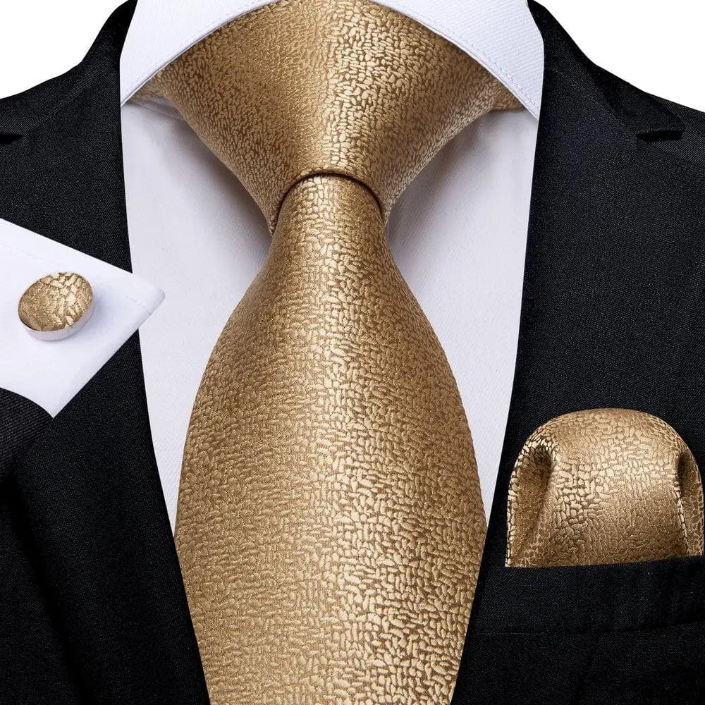 Hi - Tie Solid Gold Yellow Silk Ties For Men Handky Cufflinks Set Fashion Gift For Men's Tie Wedding Business Necktie - SHOWLU FASHION STORE