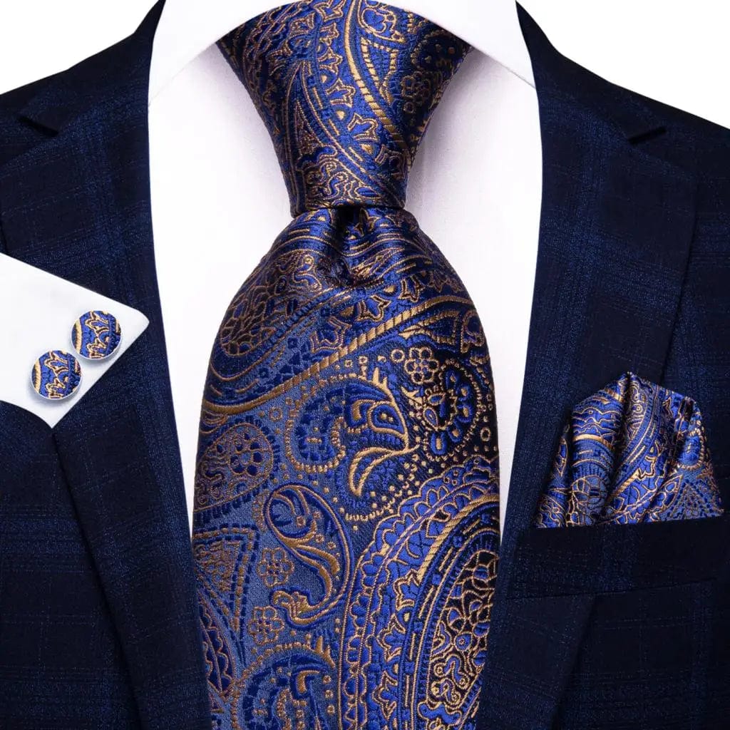 Hi - Tie Solid Gold Yellow Silk Ties For Men Handky Cufflinks Set Fashion Gift For Men's Tie Wedding Business Necktie - SHOWLU FASHION STORE