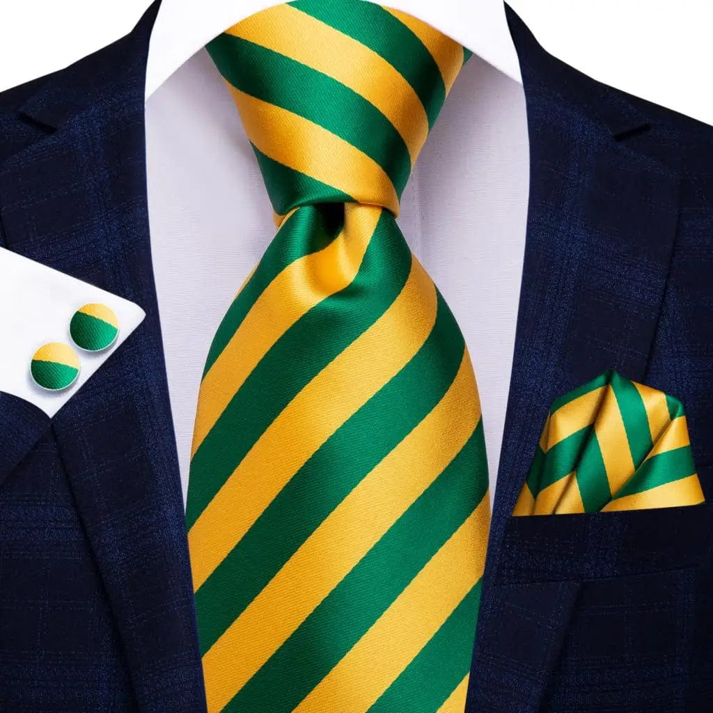 Hi - Tie Solid Gold Yellow Silk Ties For Men Handky Cufflinks Set Fashion Gift For Men's Tie Wedding Business Necktie - SHOWLU FASHION STORE