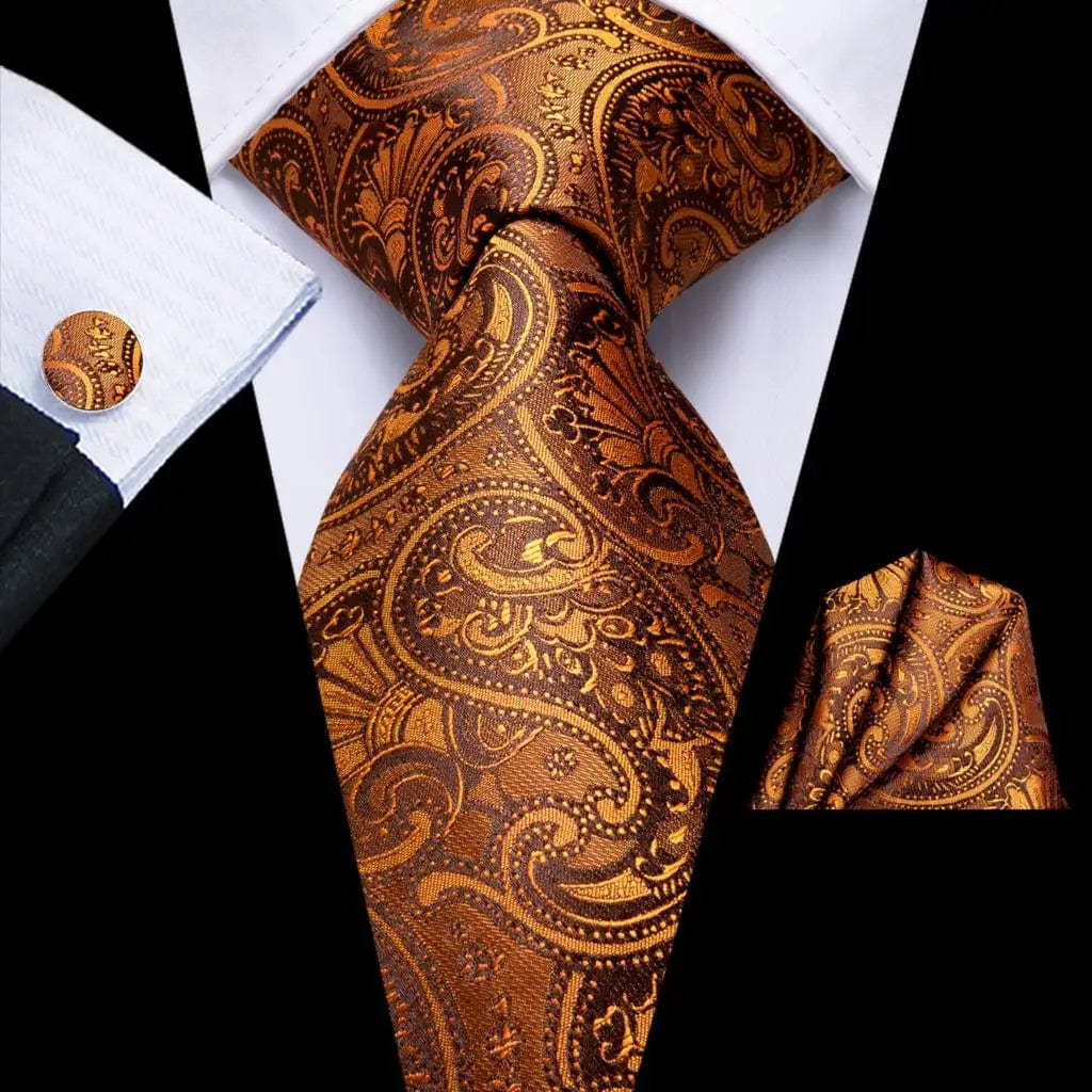 Hi - Tie Solid Gold Yellow Silk Ties For Men Handky Cufflinks Set Fashion Gift For Men's Tie Wedding Business Necktie - SHOWLU FASHION STORE