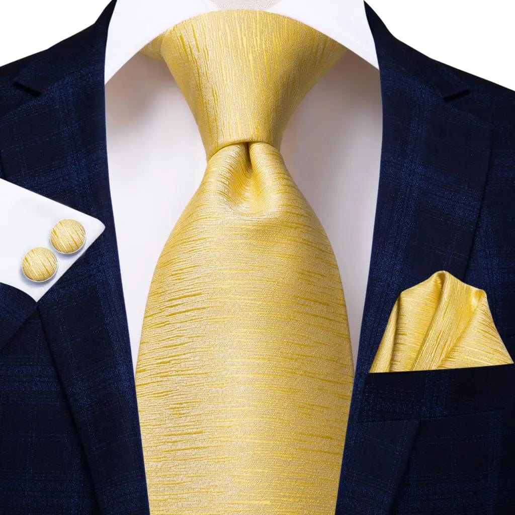 Hi - Tie Solid Gold Yellow Silk Ties For Men Handky Cufflinks Set Fashion Gift For Men's Tie Wedding Business Necktie - SHOWLU FASHION STORE
